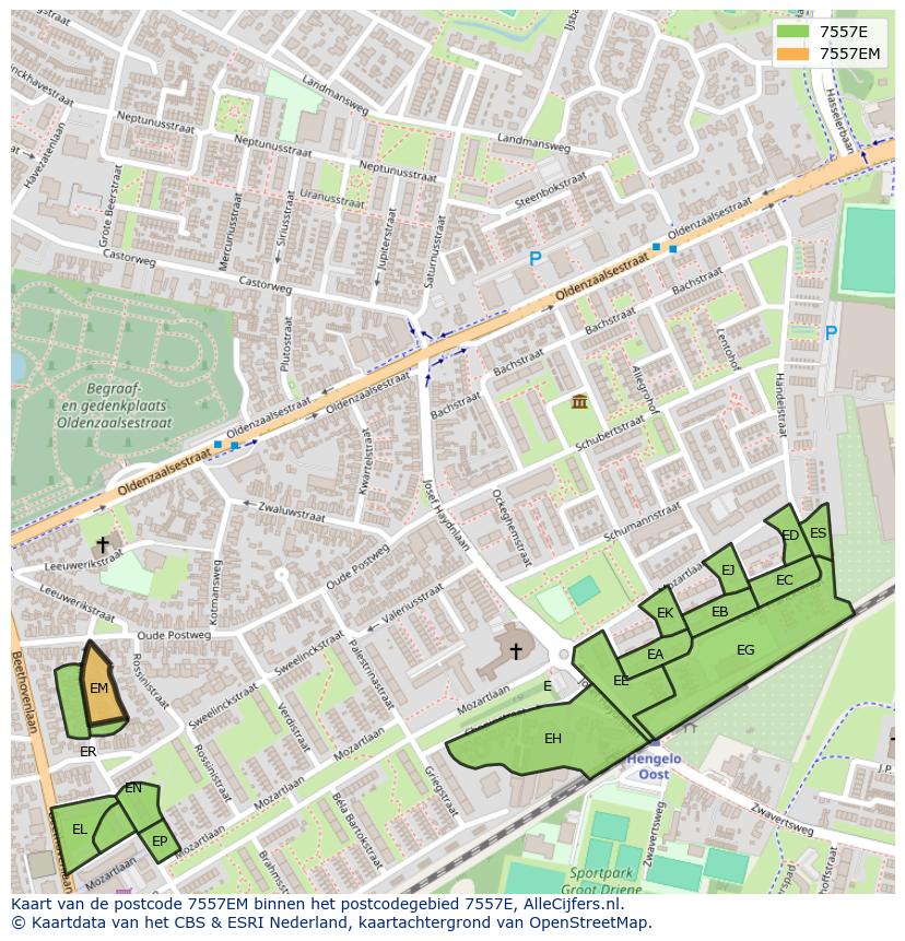 Afbeelding van het postcodegebied 7557 EM op de kaart.