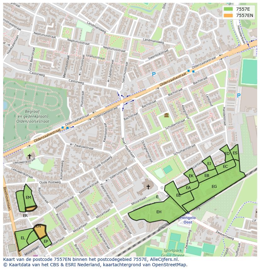 Afbeelding van het postcodegebied 7557 EN op de kaart.
