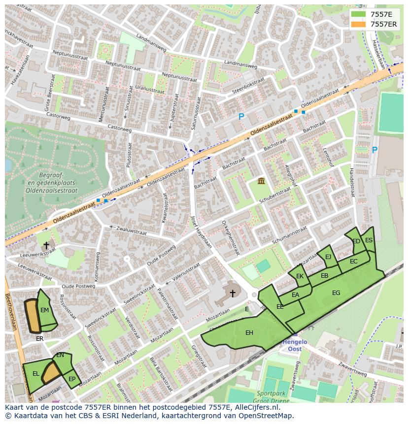 Afbeelding van het postcodegebied 7557 ER op de kaart.