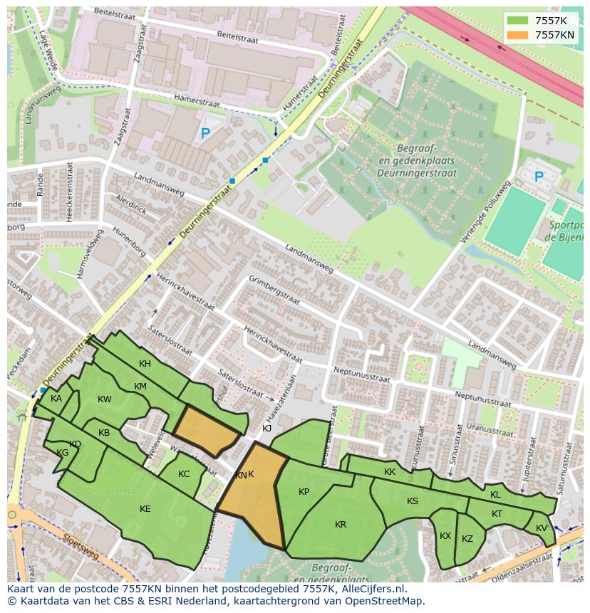 Afbeelding van het postcodegebied 7557 KN op de kaart.