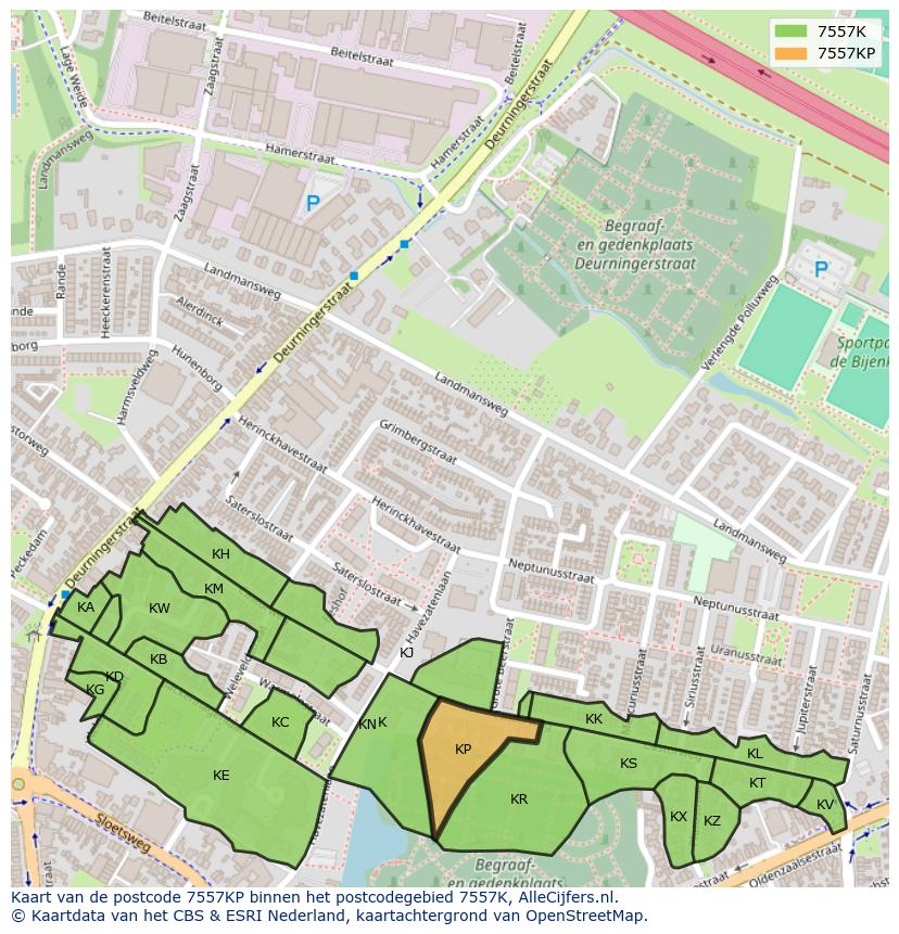 Afbeelding van het postcodegebied 7557 KP op de kaart.