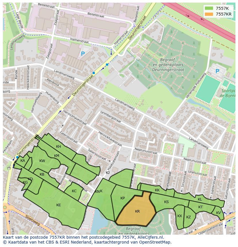Afbeelding van het postcodegebied 7557 KR op de kaart.