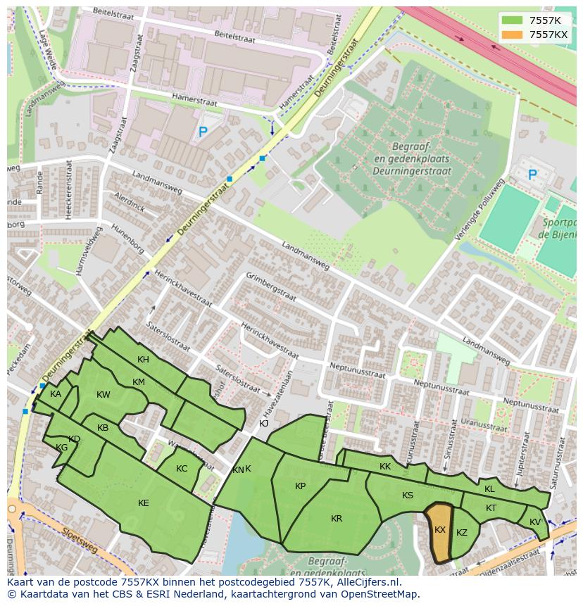 Afbeelding van het postcodegebied 7557 KX op de kaart.