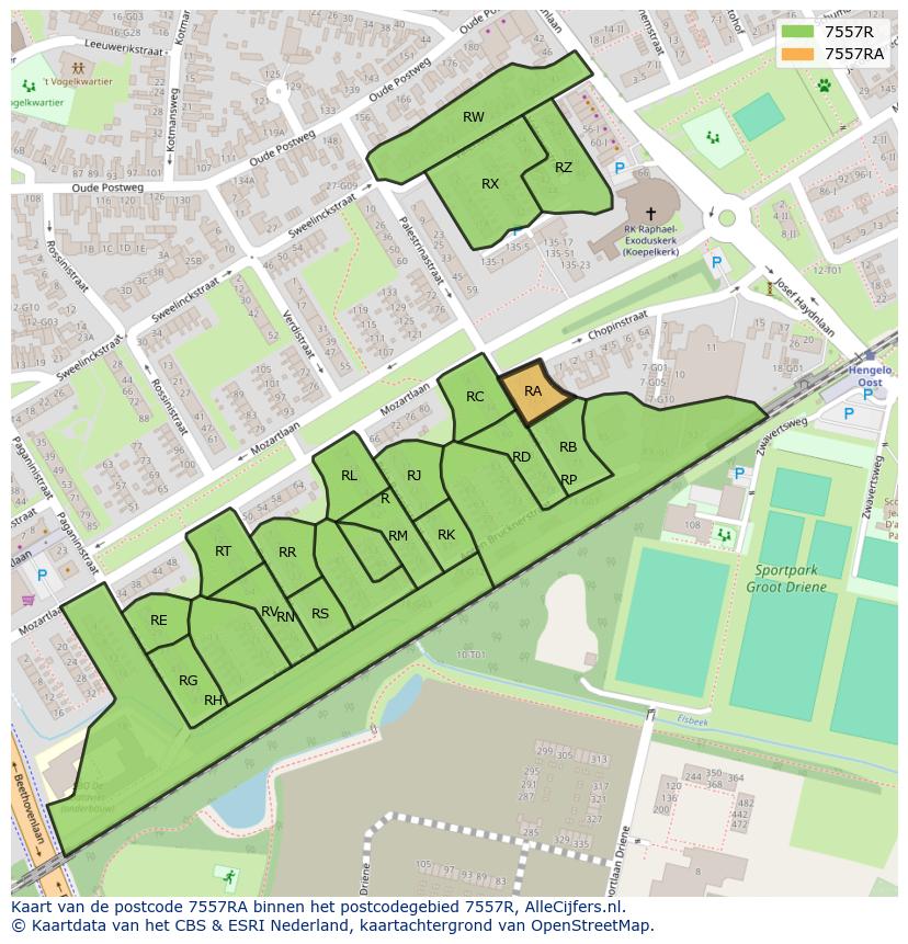 Afbeelding van het postcodegebied 7557 RA op de kaart.