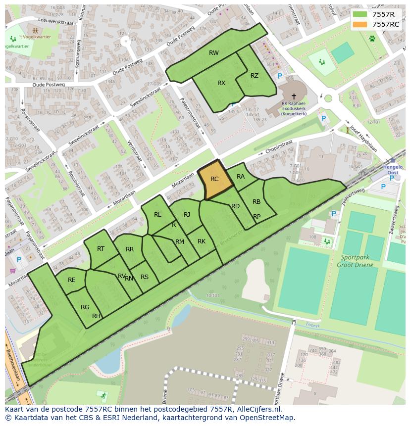 Afbeelding van het postcodegebied 7557 RC op de kaart.
