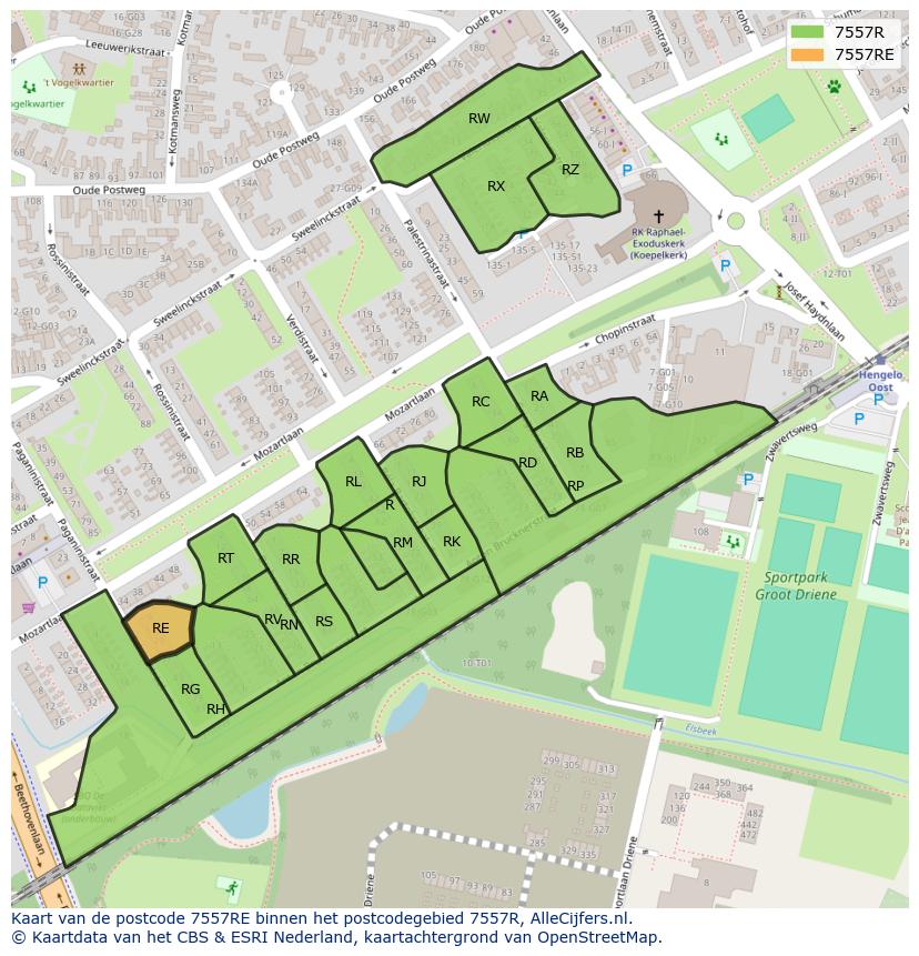 Afbeelding van het postcodegebied 7557 RE op de kaart.