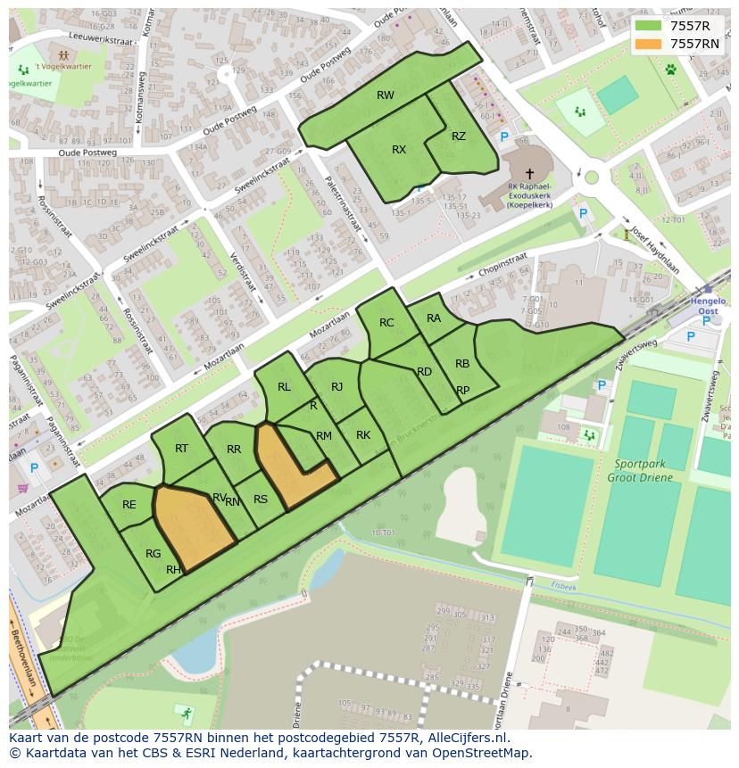Afbeelding van het postcodegebied 7557 RN op de kaart.
