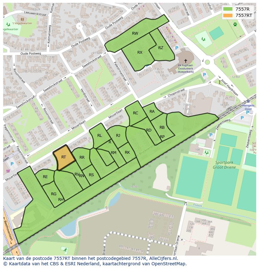 Afbeelding van het postcodegebied 7557 RT op de kaart.