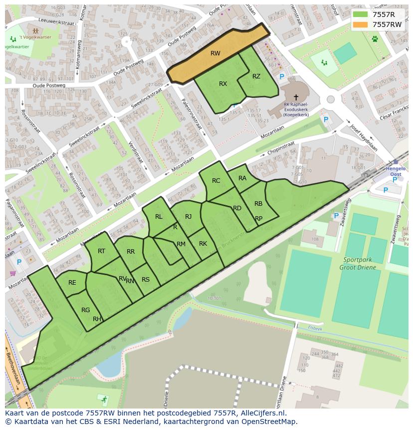 Afbeelding van het postcodegebied 7557 RW op de kaart.