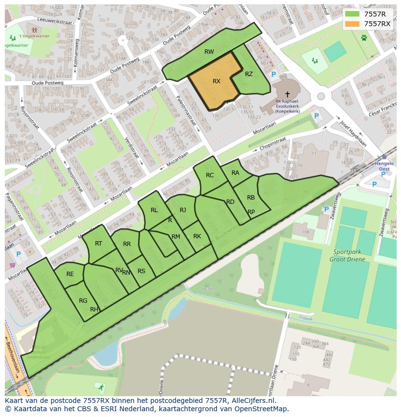 Afbeelding van het postcodegebied 7557 RX op de kaart.