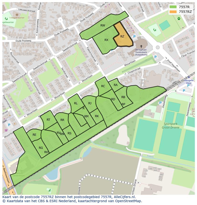 Afbeelding van het postcodegebied 7557 RZ op de kaart.