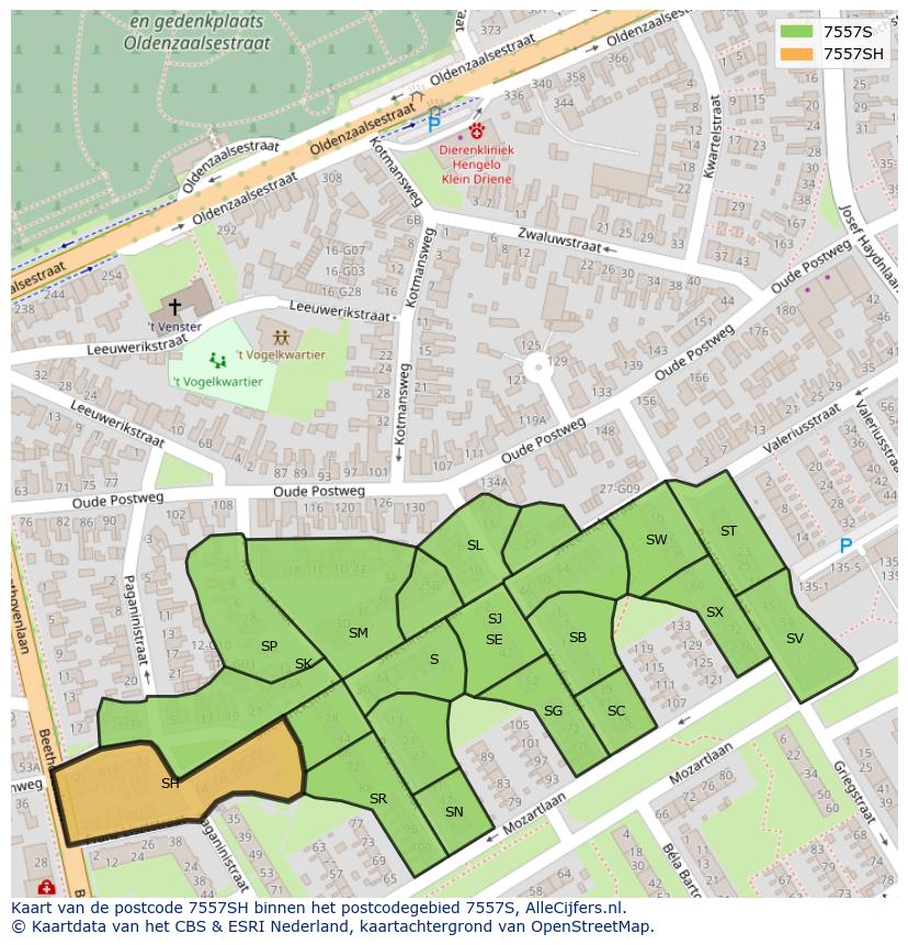 Afbeelding van het postcodegebied 7557 SH op de kaart.