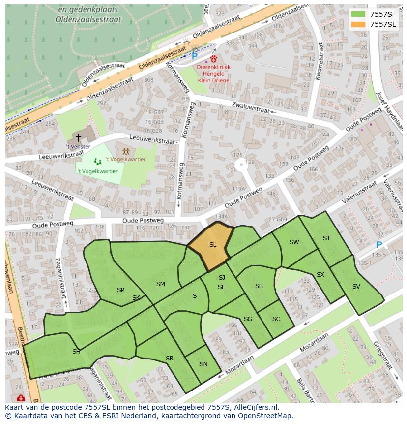 Afbeelding van het postcodegebied 7557 SL op de kaart.