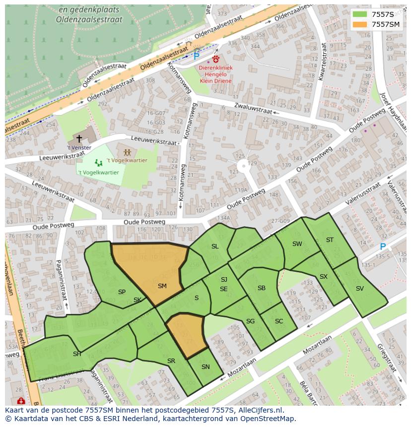 Afbeelding van het postcodegebied 7557 SM op de kaart.
