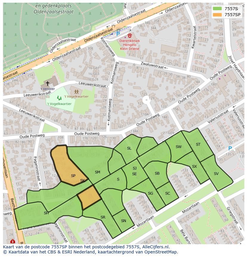 Afbeelding van het postcodegebied 7557 SP op de kaart.