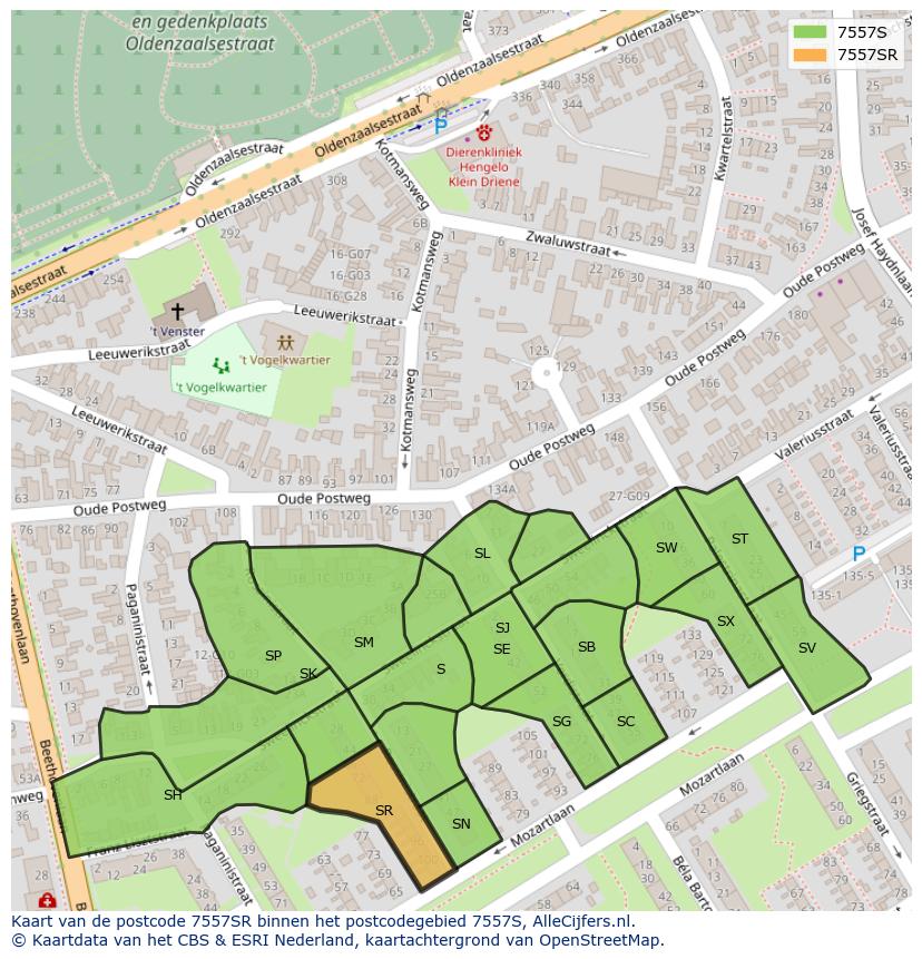 Afbeelding van het postcodegebied 7557 SR op de kaart.