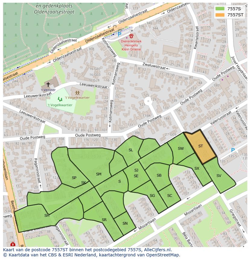 Afbeelding van het postcodegebied 7557 ST op de kaart.