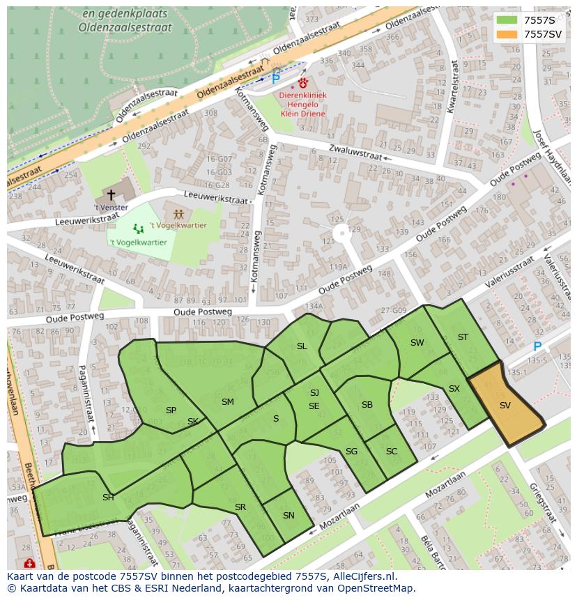Afbeelding van het postcodegebied 7557 SV op de kaart.