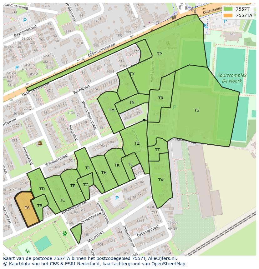 Afbeelding van het postcodegebied 7557 TA op de kaart.