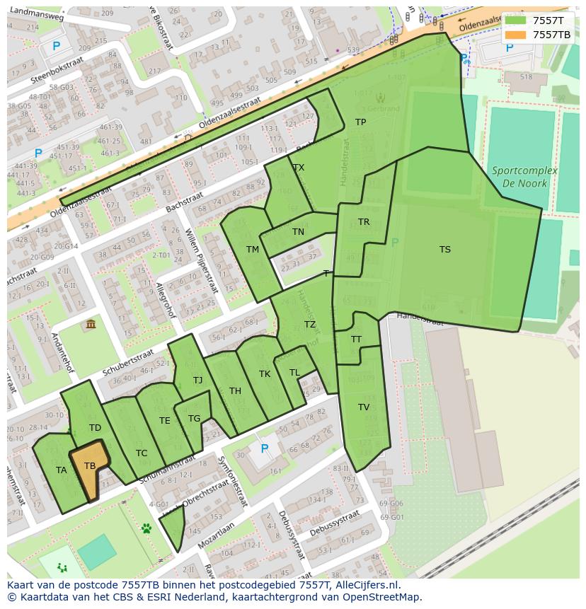 Afbeelding van het postcodegebied 7557 TB op de kaart.