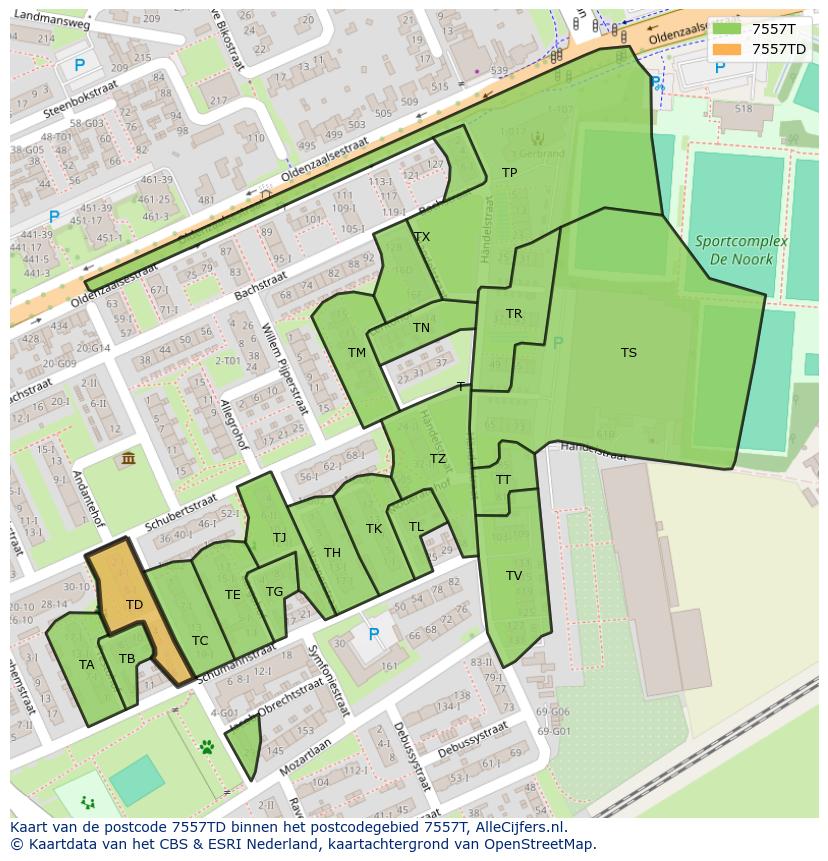 Afbeelding van het postcodegebied 7557 TD op de kaart.