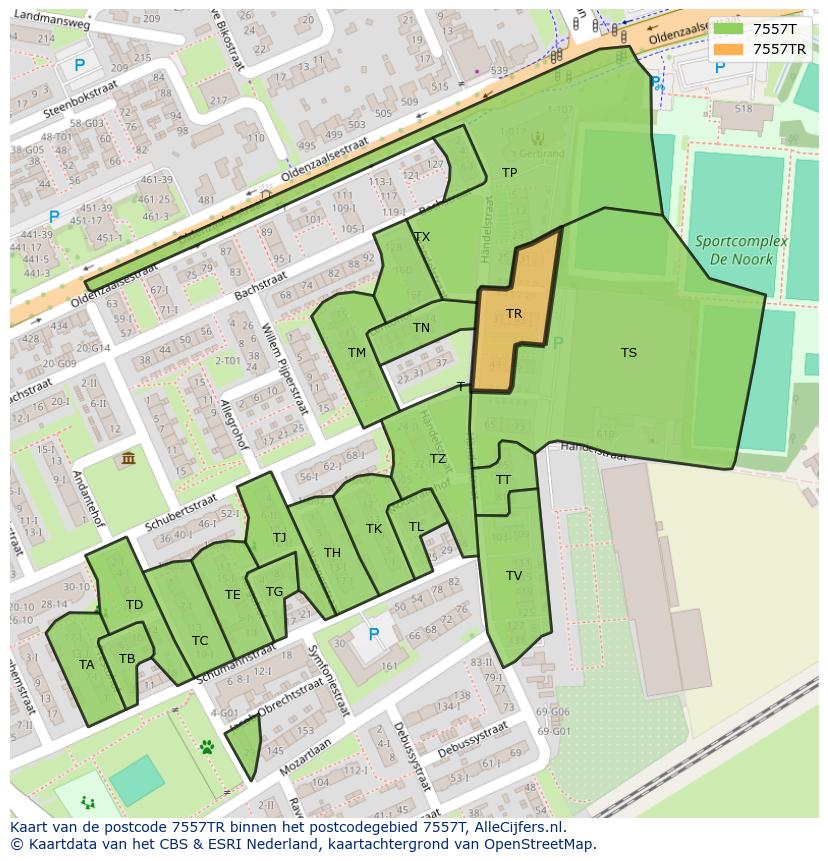 Afbeelding van het postcodegebied 7557 TR op de kaart.