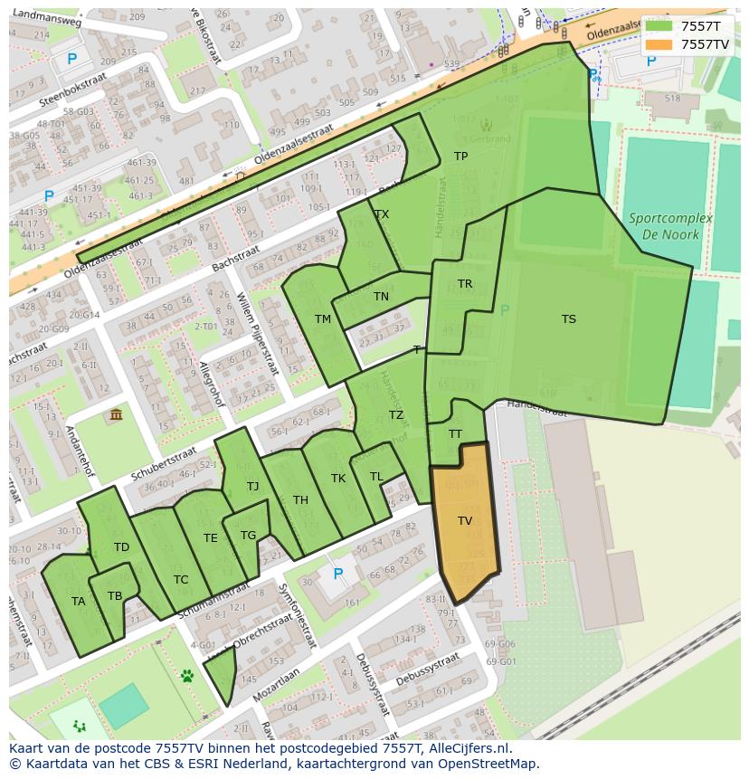 Afbeelding van het postcodegebied 7557 TV op de kaart.
