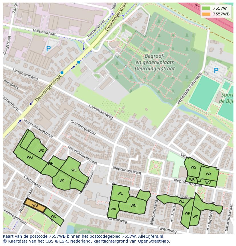 Afbeelding van het postcodegebied 7557 WB op de kaart.