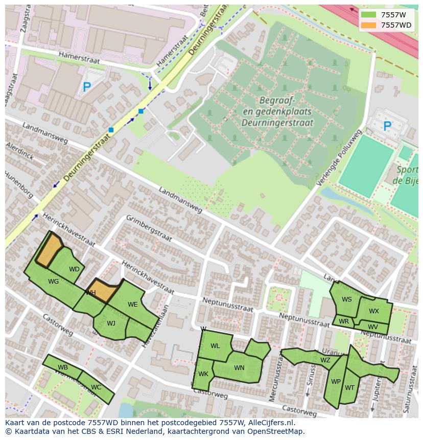 Afbeelding van het postcodegebied 7557 WD op de kaart.