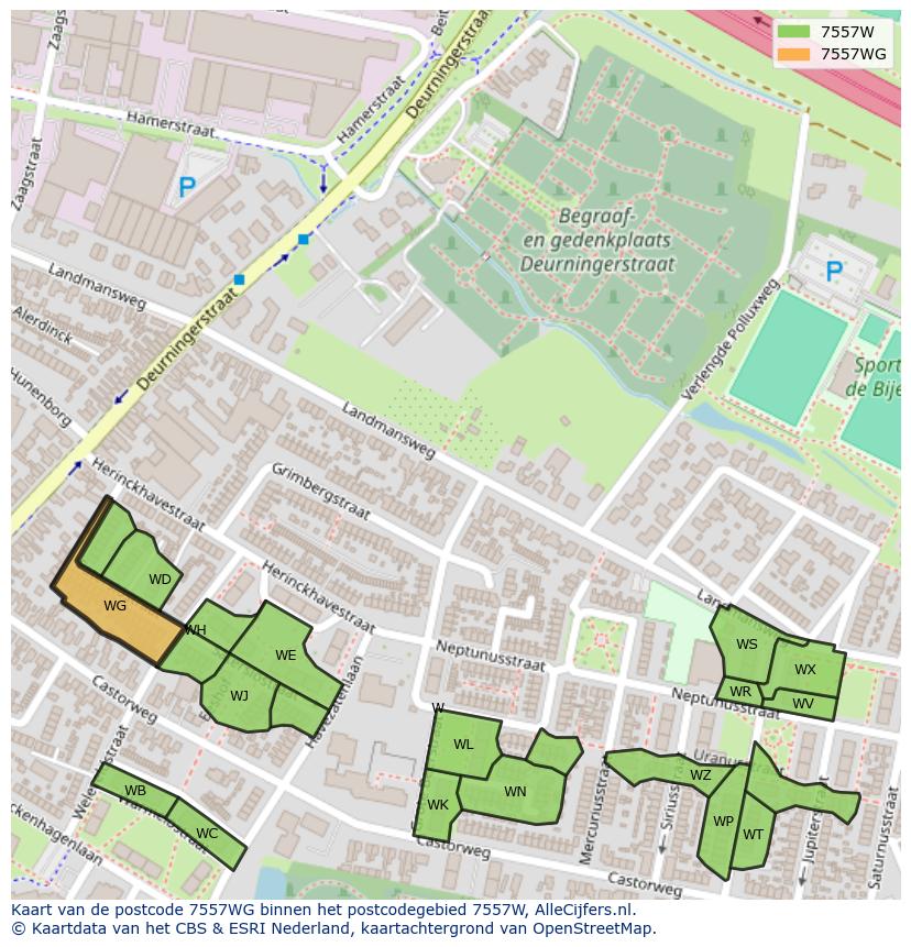 Afbeelding van het postcodegebied 7557 WG op de kaart.