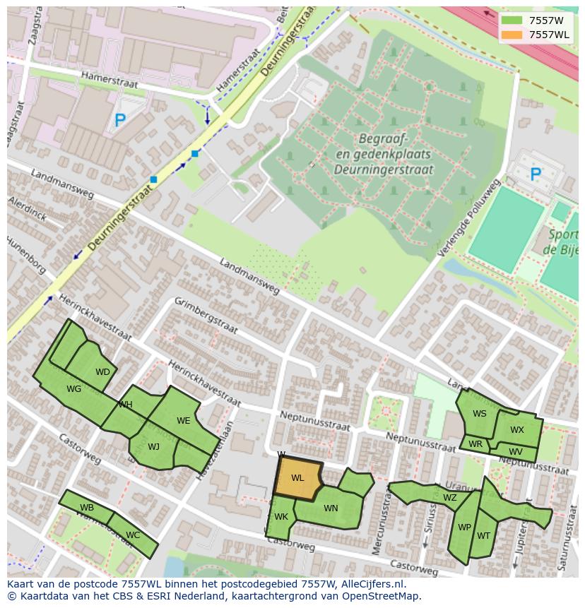 Afbeelding van het postcodegebied 7557 WL op de kaart.