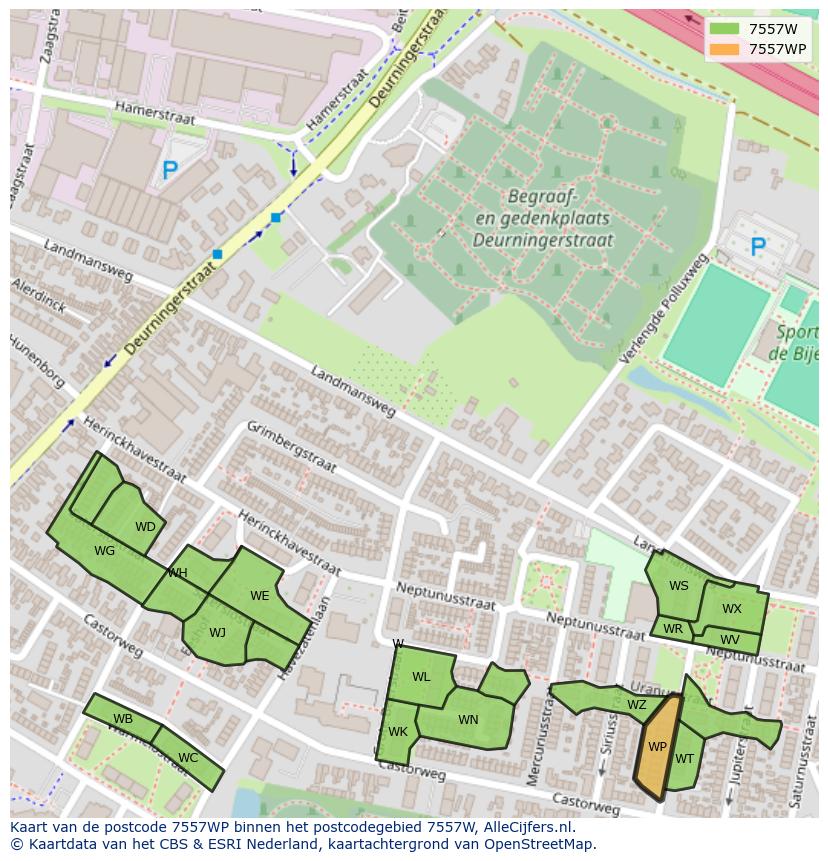 Afbeelding van het postcodegebied 7557 WP op de kaart.