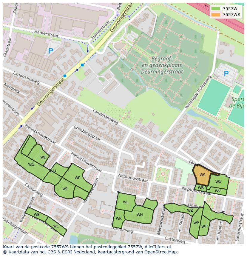 Afbeelding van het postcodegebied 7557 WS op de kaart.