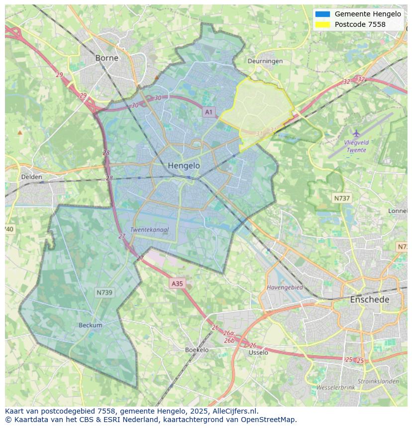Afbeelding van het postcodegebied 7558 op de kaart.