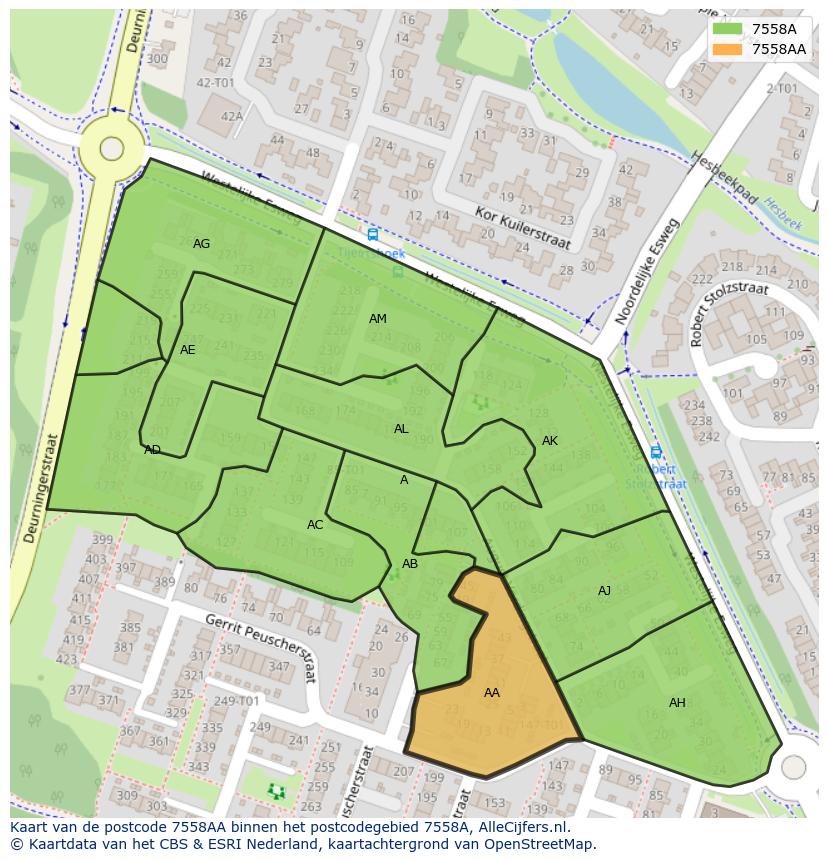 Afbeelding van het postcodegebied 7558 AA op de kaart.