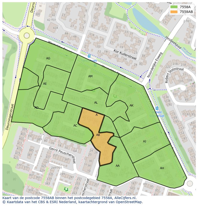 Afbeelding van het postcodegebied 7558 AB op de kaart.
