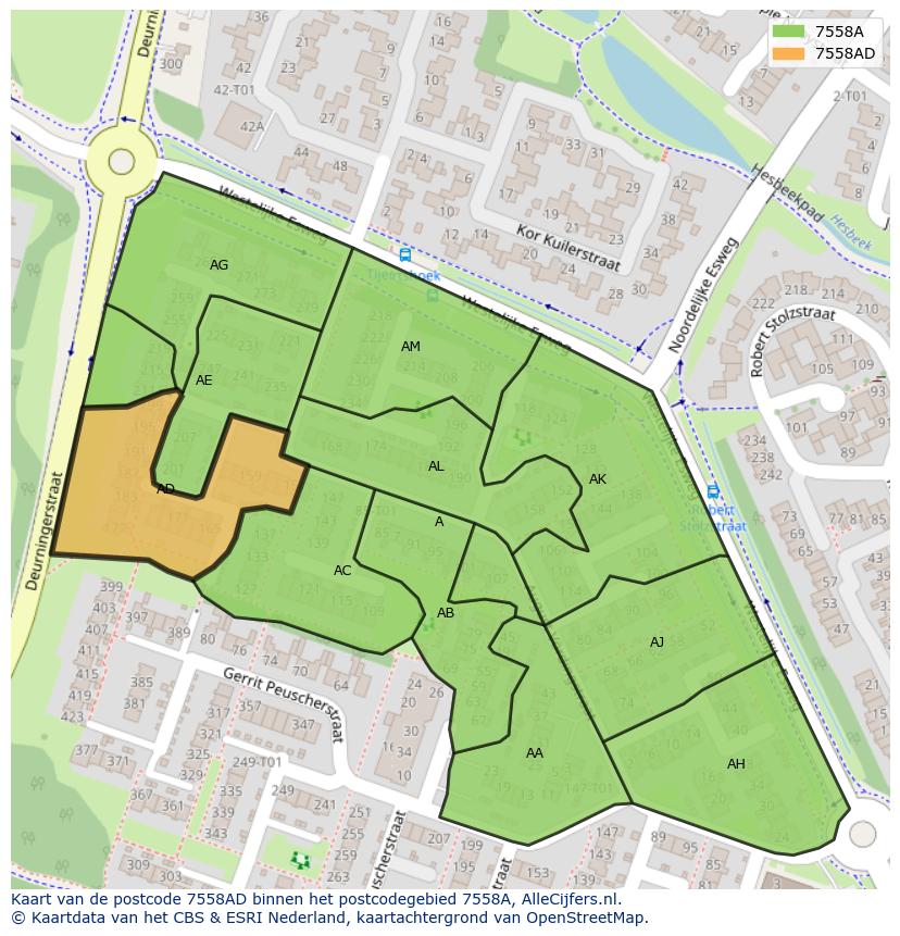 Afbeelding van het postcodegebied 7558 AD op de kaart.