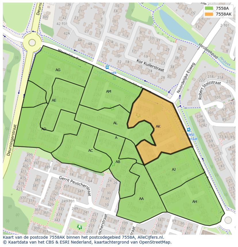 Afbeelding van het postcodegebied 7558 AK op de kaart.