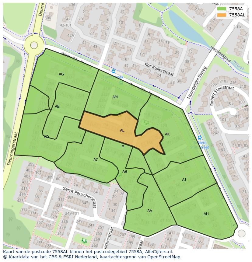 Afbeelding van het postcodegebied 7558 AL op de kaart.