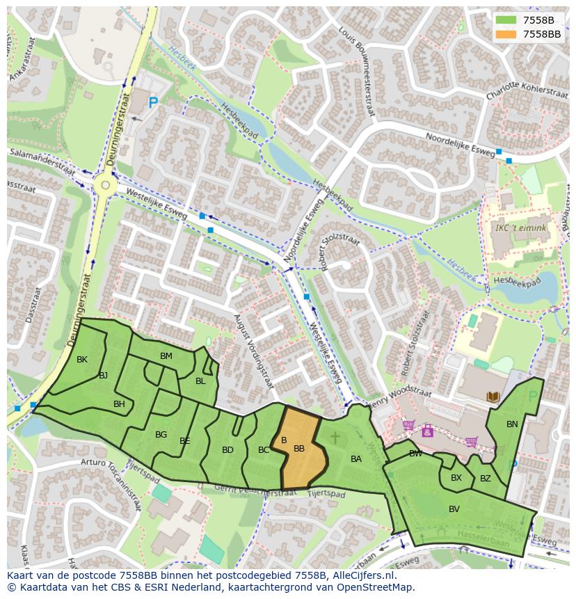 Afbeelding van het postcodegebied 7558 BB op de kaart.