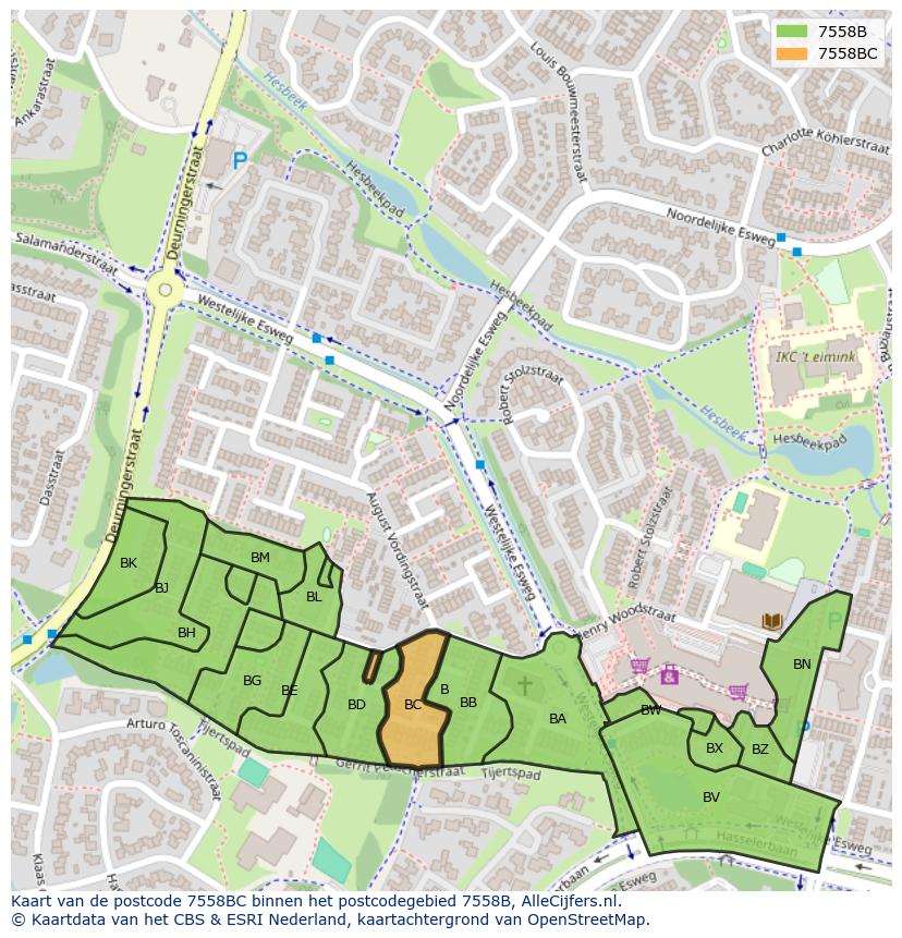 Afbeelding van het postcodegebied 7558 BC op de kaart.