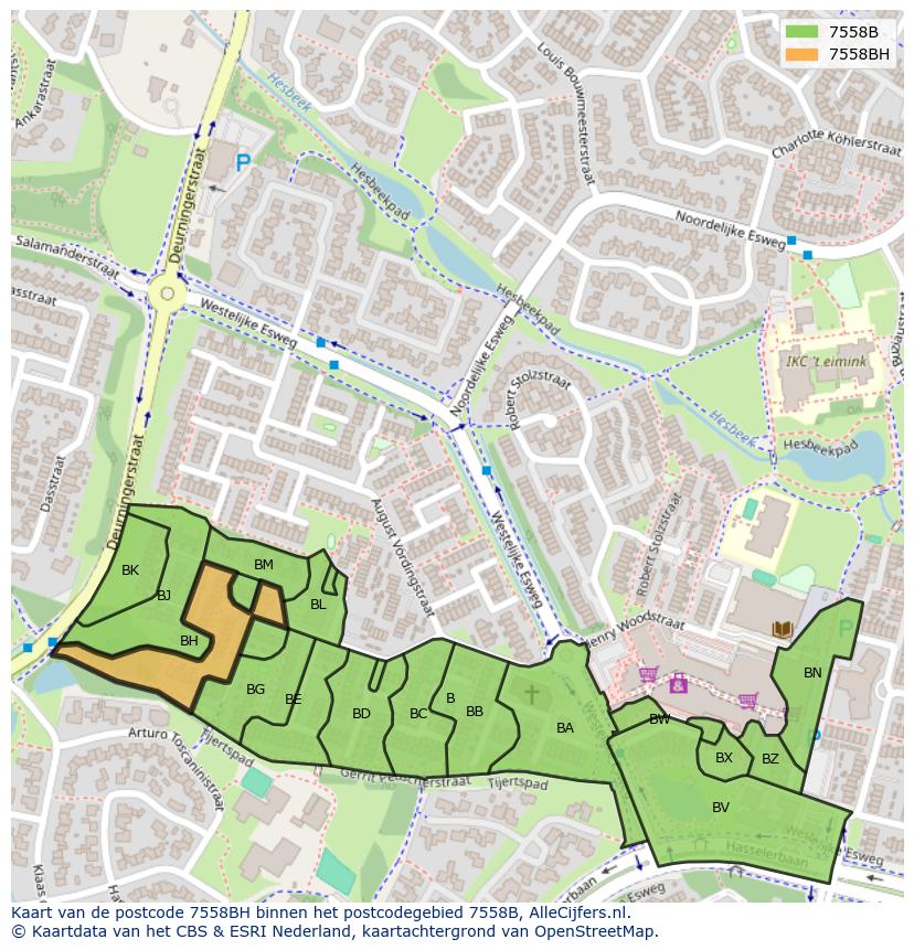 Afbeelding van het postcodegebied 7558 BH op de kaart.