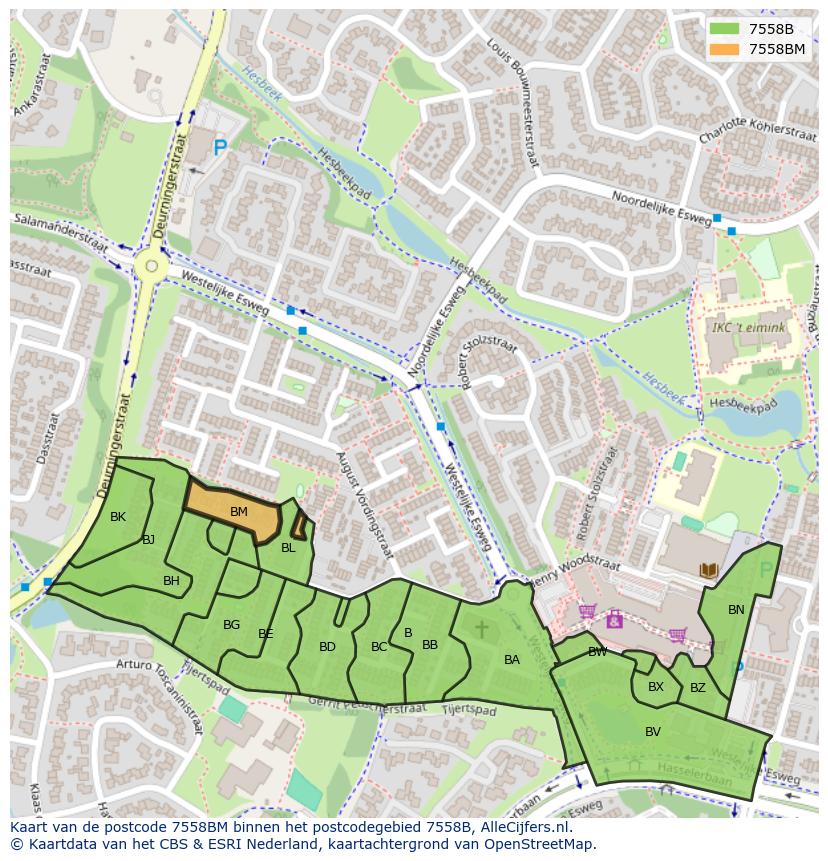 Afbeelding van het postcodegebied 7558 BM op de kaart.