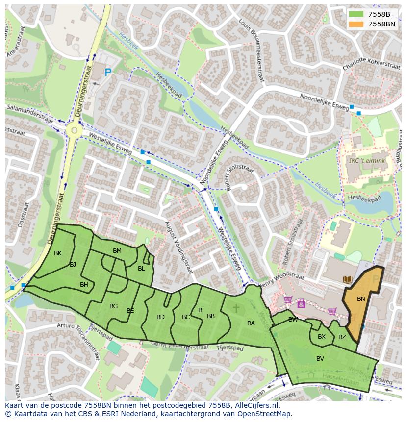 Afbeelding van het postcodegebied 7558 BN op de kaart.