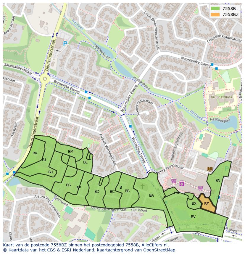 Afbeelding van het postcodegebied 7558 BZ op de kaart.
