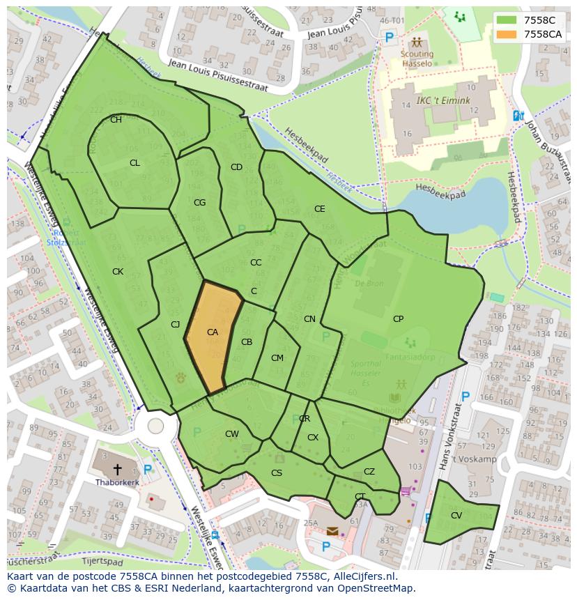 Afbeelding van het postcodegebied 7558 CA op de kaart.