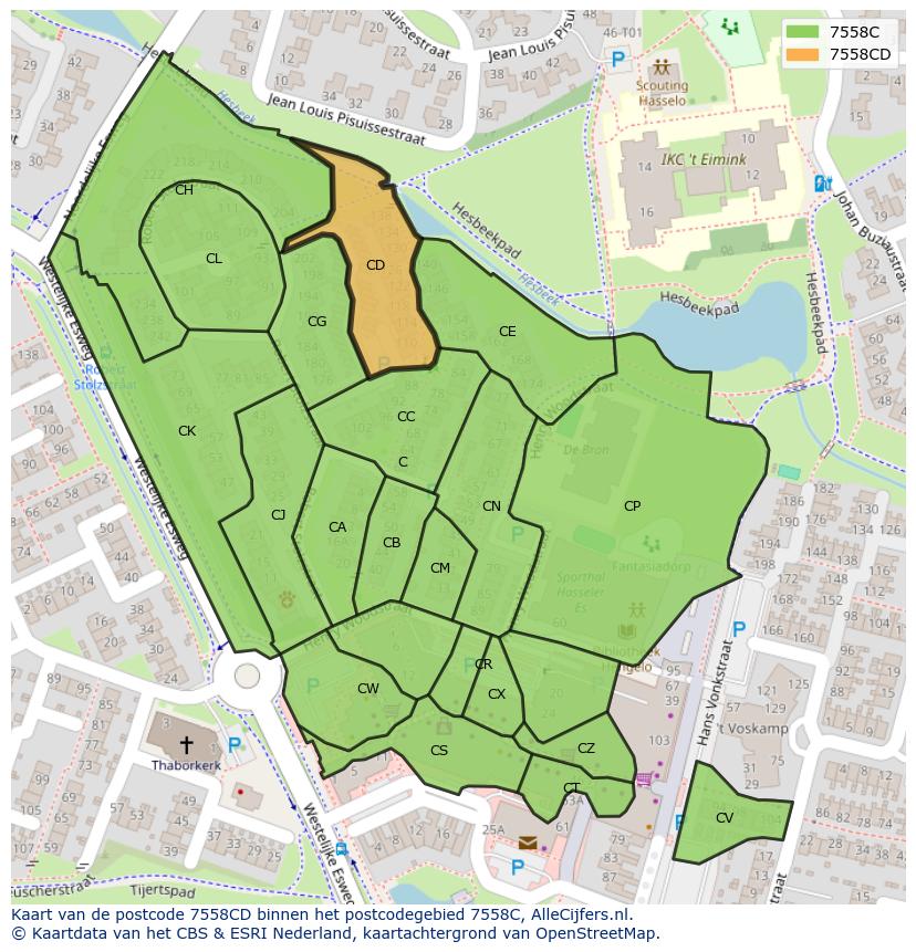 Afbeelding van het postcodegebied 7558 CD op de kaart.