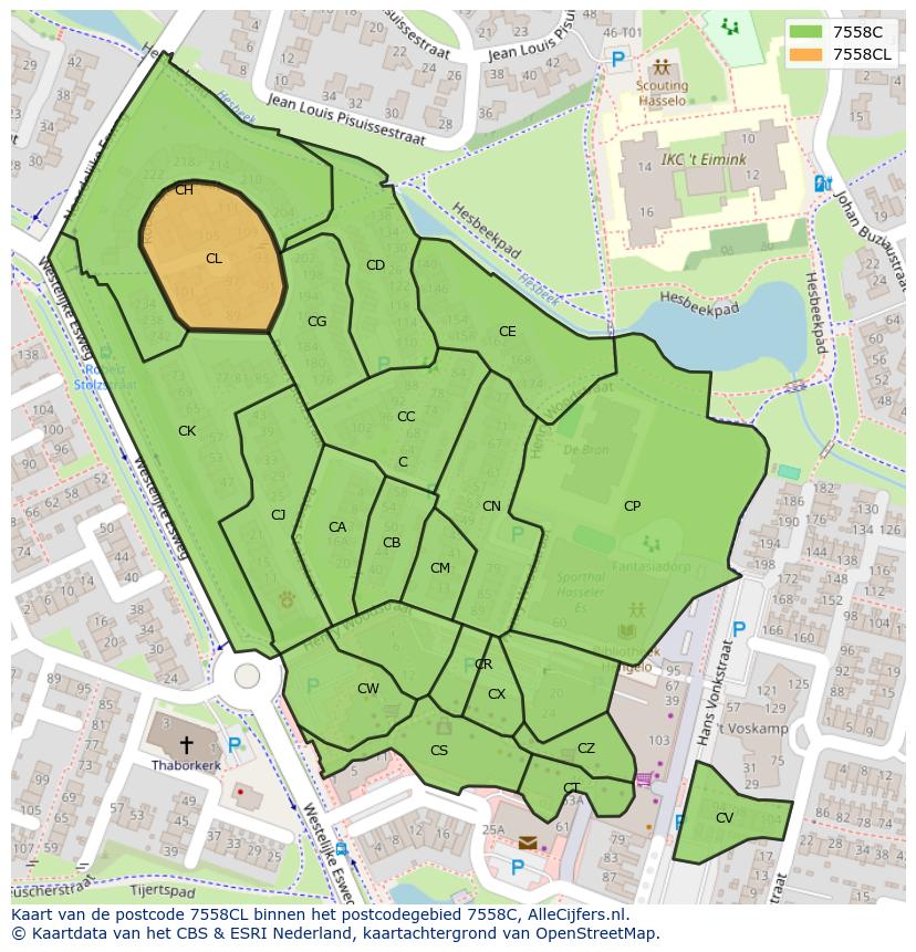 Afbeelding van het postcodegebied 7558 CL op de kaart.