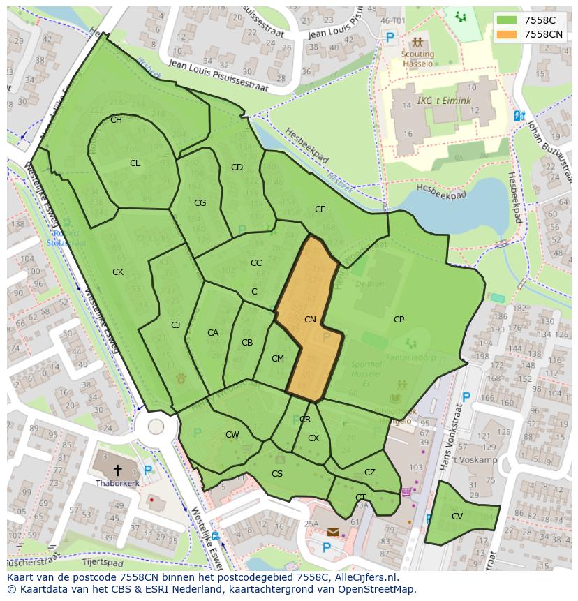 Afbeelding van het postcodegebied 7558 CN op de kaart.