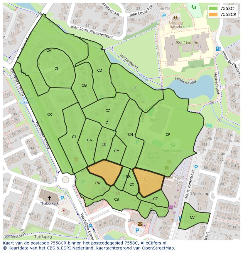 Afbeelding van het postcodegebied 7558 CR op de kaart.